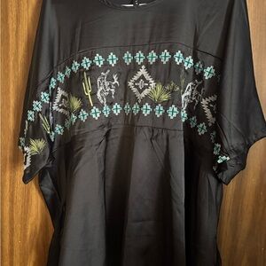 Elegant Black Tunic with Green Embroidery